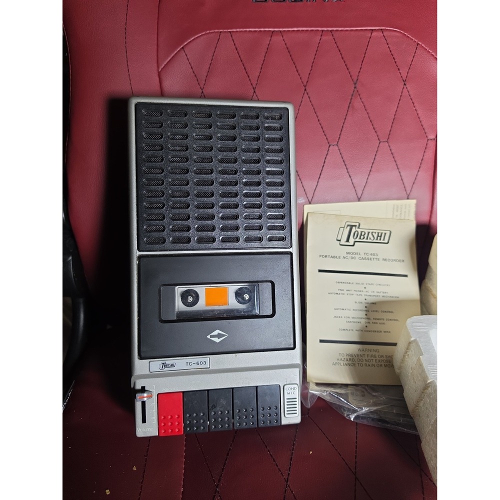 Vintage Tobishi TC-603 Portable AC/DCCassette Tape Recorder Player w/ Manual